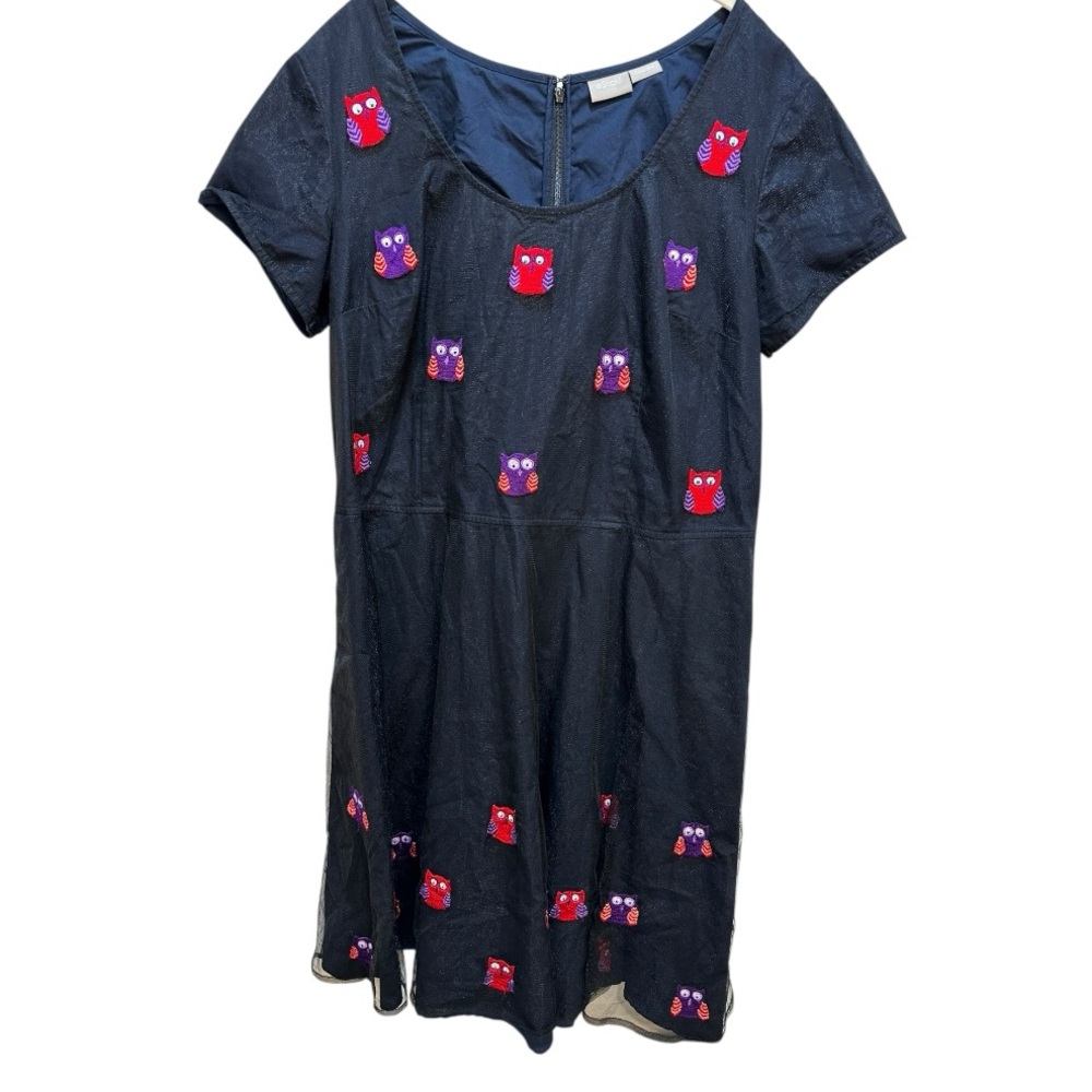 eShakti Owl Embroidered Mesh Black Dress Fit & Flare Custom Artsy Academic Sz L - Picture 15 of 15